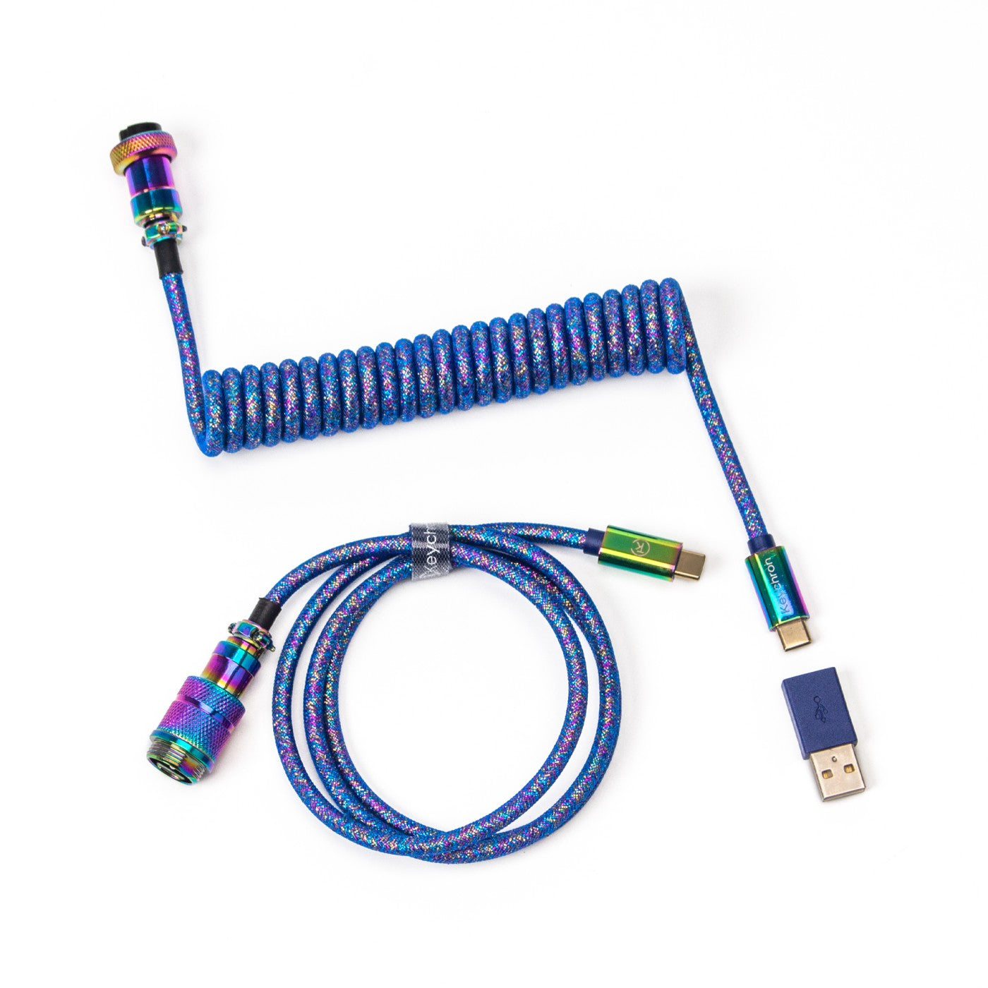 Cabel Type-A/Type-C Keychron Premium Coiled Aviator Cable-Straight Rainbow Palted Blue