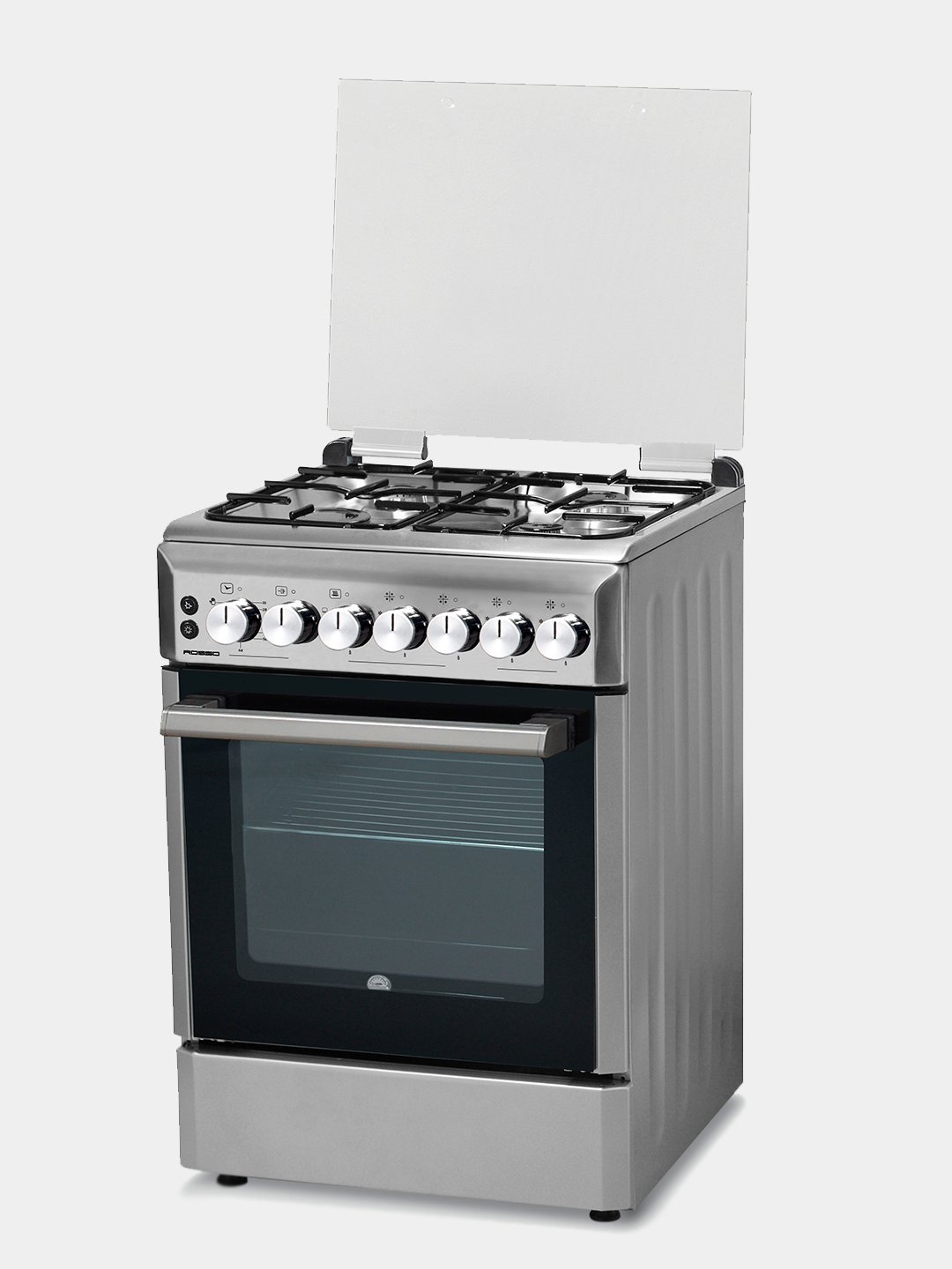 Maishiy gaz plitasi: ROSSO, andalusiya 40 inox / kumush rangli kumush inox, gofrirovka qilingan quti