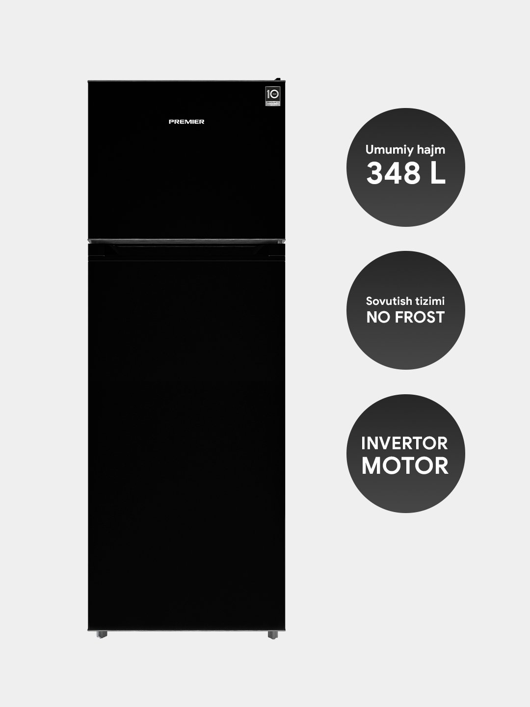 Холодильник Premier PRM-350TFNF, No Frost, Inverter, 348 л Black