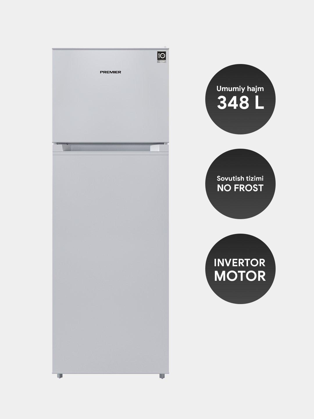 Холодильник Premier PRM-350TFNF, No Frost, Inverter, 348 л White