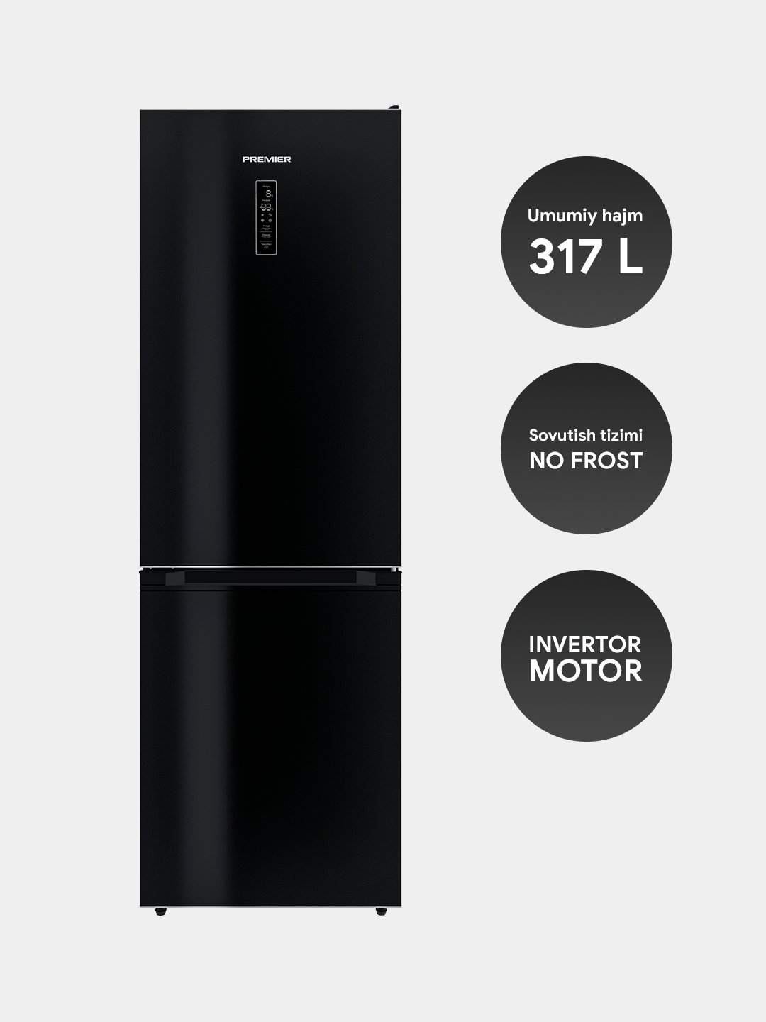 Холодильник Premier PRM-317BFNF, No Frost, Inverter, 317 л Black