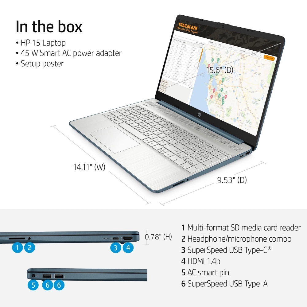 Ноутбук HP 15-ef2126wm / R5-5500U / 8GB / SSD 256GB / Windows 10 Home / 15.6", синий