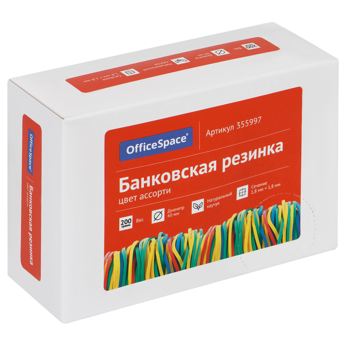 Bank elastik tasmasi 100 g OfficeSpace, diametri 60 mm, turli xil, evro ilgich
