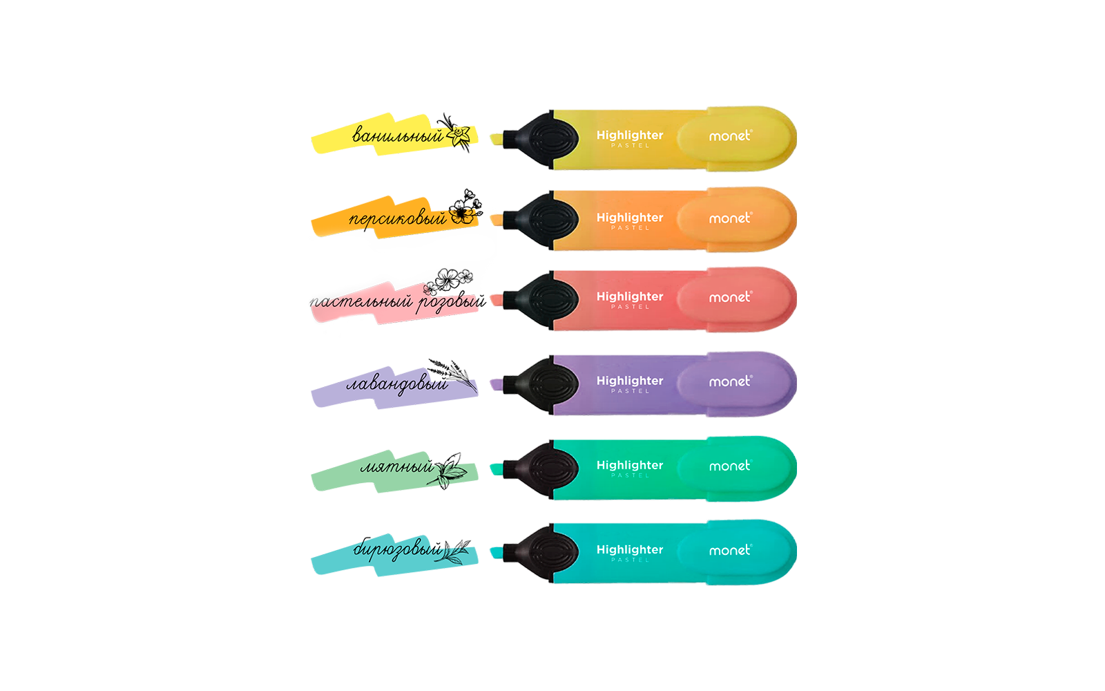 Текстовыделитель MONET Highlighter Pastel в ассортименте, 36 шт