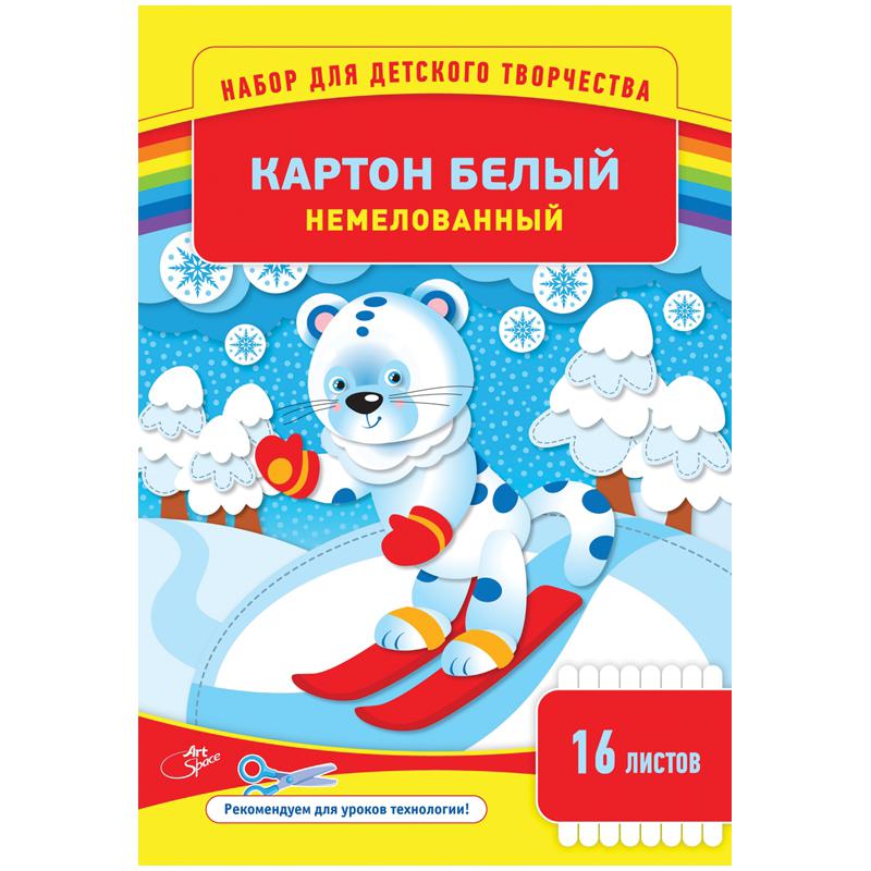 Картон ArtSpace "Мишка" белый А4, 8л., немелованный, в папке