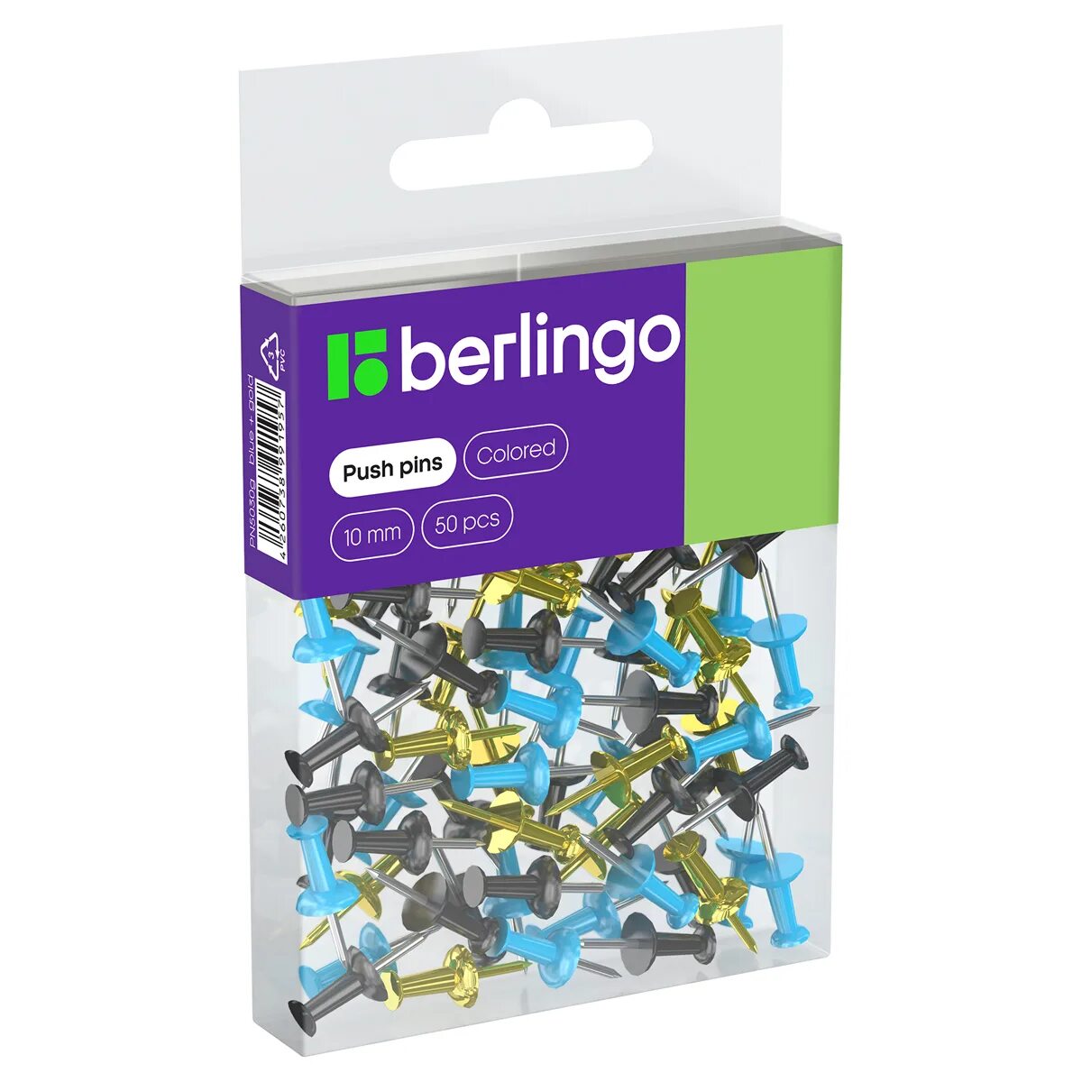 Кнопки Berlingo силовые, 50 шт., цветные, ПВХ упак., европодвес, Blue-gold