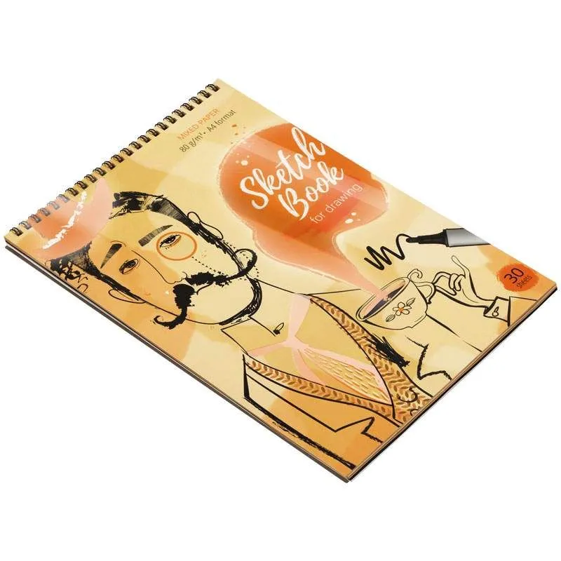 Скетчбук ArtSpace "Чайная церемония" 30 л., А4, на гребне, микс 3 блока (Kraft + Black + Pastel Beige)