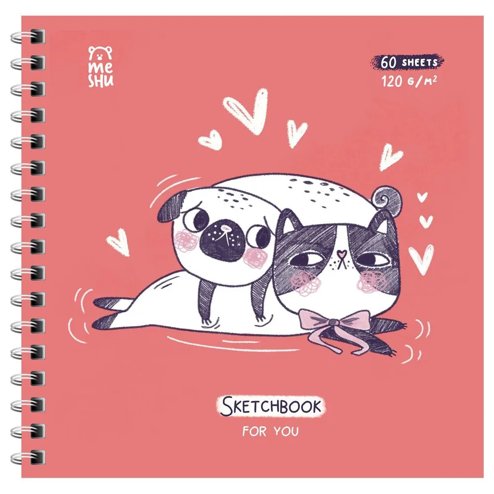 Скетчбук MESHU "Амурная история" 60л., 150*150, на гребне, выб.лак, soft-touch, 120г/м²