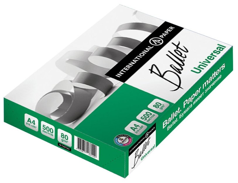 Бумага А4 Ballet Universal 80гр 500л 2 5 кг класс С White