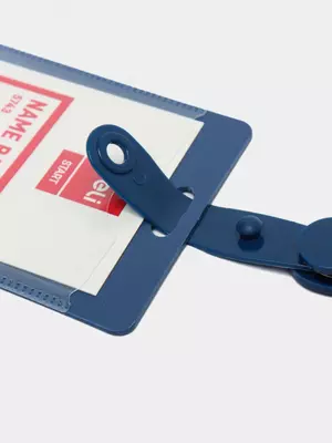 Бейдж вертикальный 57х86мм с ретрактором 64805 Blue Del
