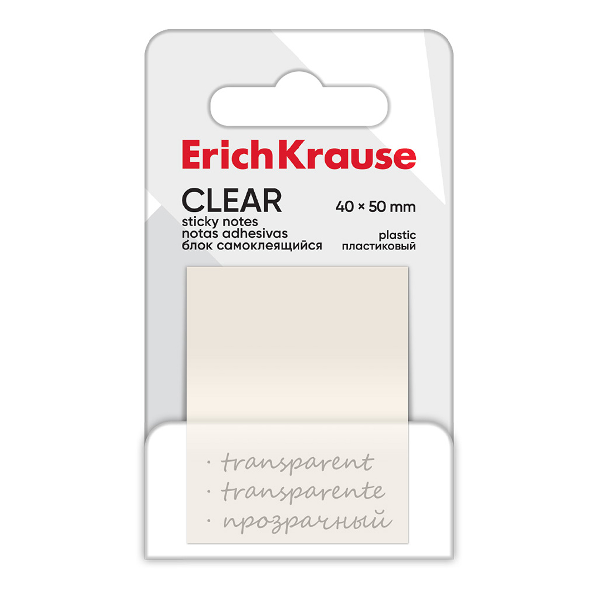 O'z-o'zidan yopishqoq plastik blok ErichKrause Clear, 40x50 mm, 50 varaq, shaffof 61698