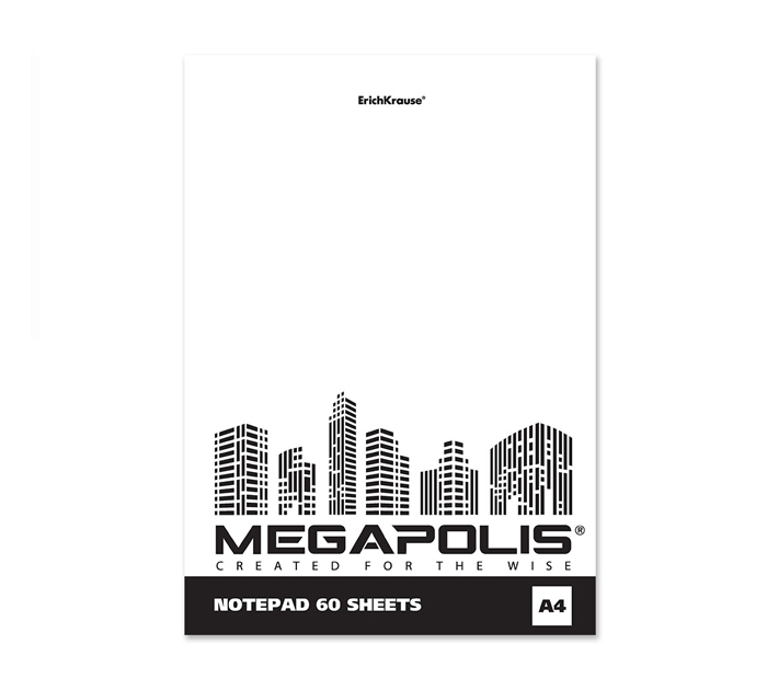 ErichKrause MEGAPOLIS® Blanc yelimidagi bloknot, A4, 60 varaq, chiziqlarsiz