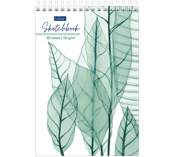 "Premium" SketchBook Notebook 80 varaq A5f 100 g/m2 chiziqsiz, qattiq yuzali - Barglar