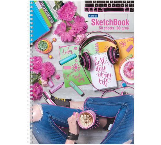 Тетрадь "Premium" SketchBook 50л А4ф без линовки 100г/кв.м перфорация на отрыв с твердой обложкой на гребне -Best day