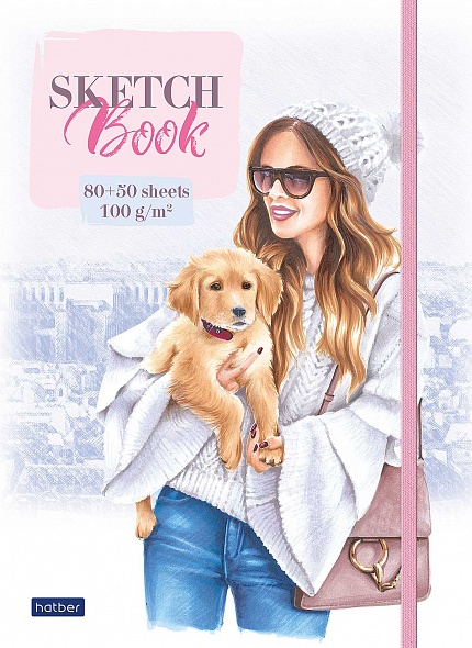 Тетрадь "Premium" SketchBook 80-50л А5ф 100г/кв.м без линовки с твердой обложкой с клапаном на резинке на закрытом гребне-Happy time