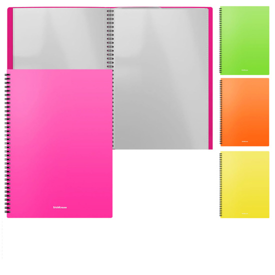 Spiralli plastmassa fayl papkasi ErichKrause Matt Neon, 20 ta shaffof ichki faylli, A4, assortiment, 1 qadoqda 4 dona