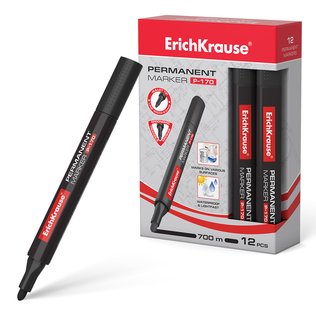 Перманентный маркер ErichKrause P-170, Red, в коробке по 12 шт