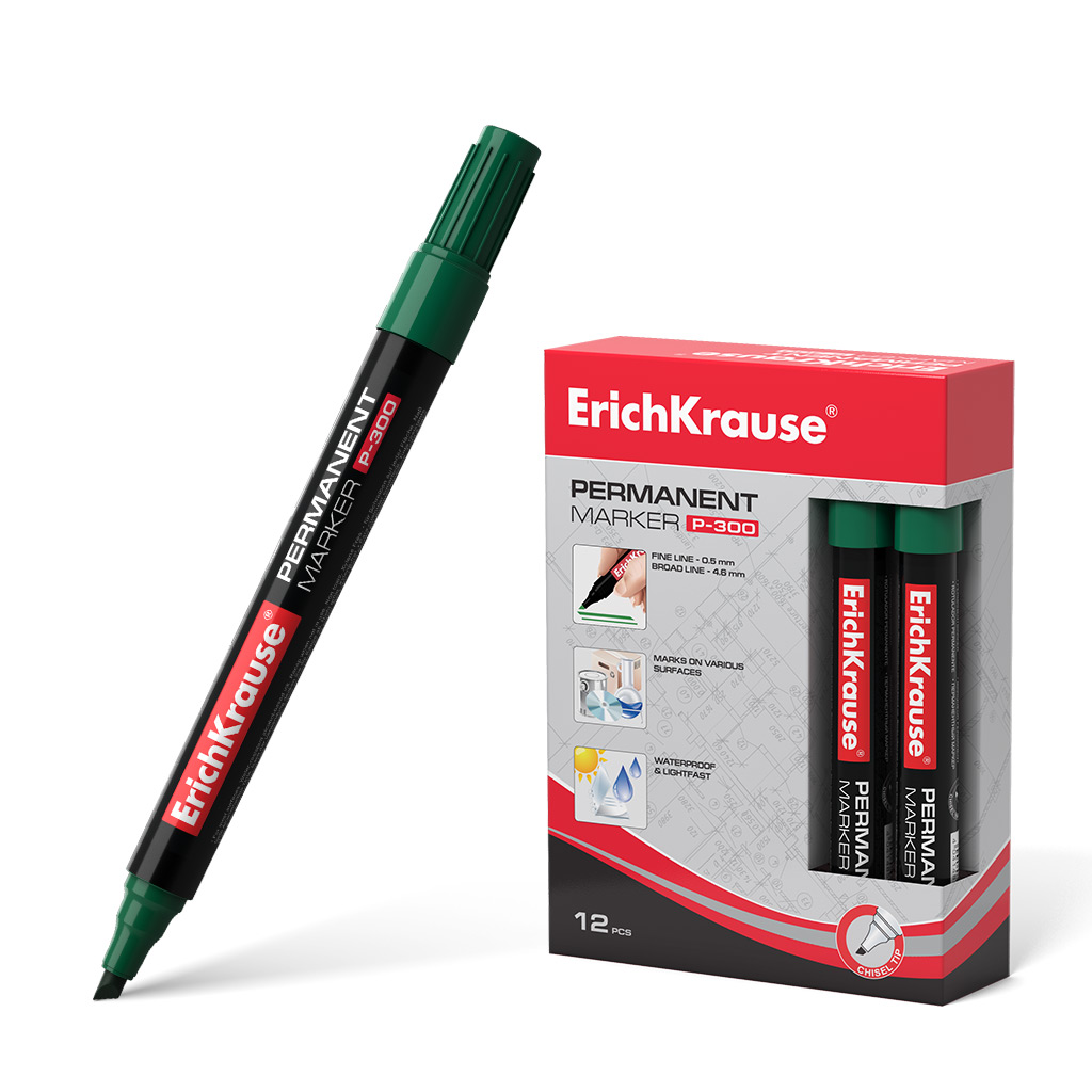 Перманентный маркер ErichKrause P-300, Green, в коробке по 12 шт