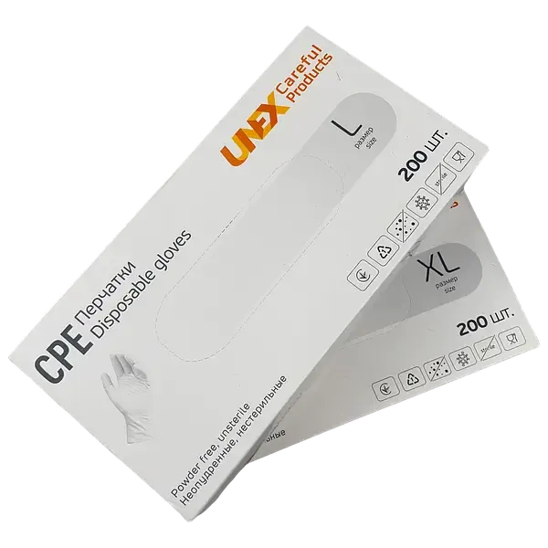 Перчатки CPE виниловые unex, прозрачные, нестерильные