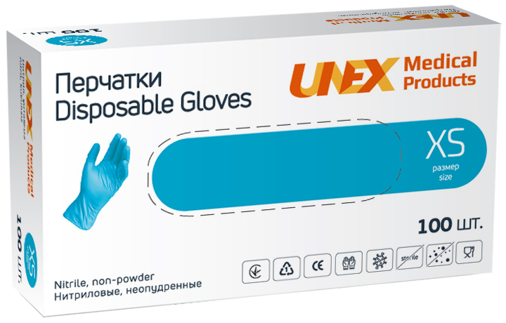 Перчатки нитриловые UNEX размер-ХS Blue