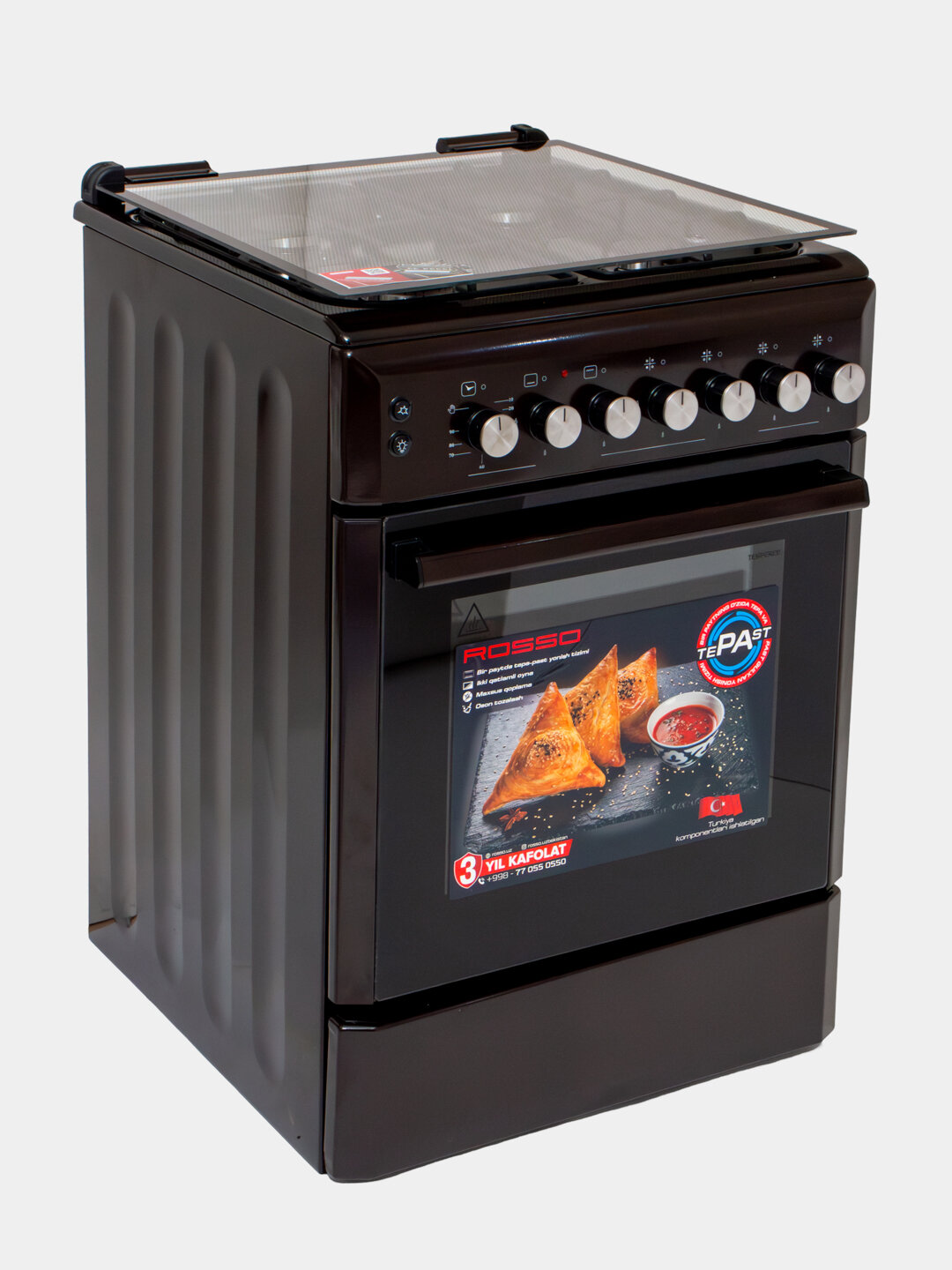 Газовая плита ROSSO KABSA 40 Brown, 4 конфорки с электроподжигом